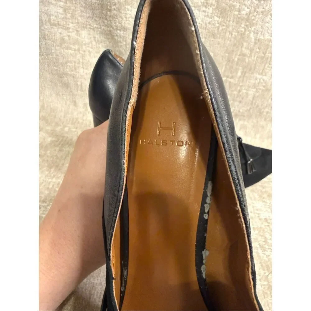 H by Halston Women's Suede Leather Pointed Toe Estelle Heeled Pumps Black Sz 10